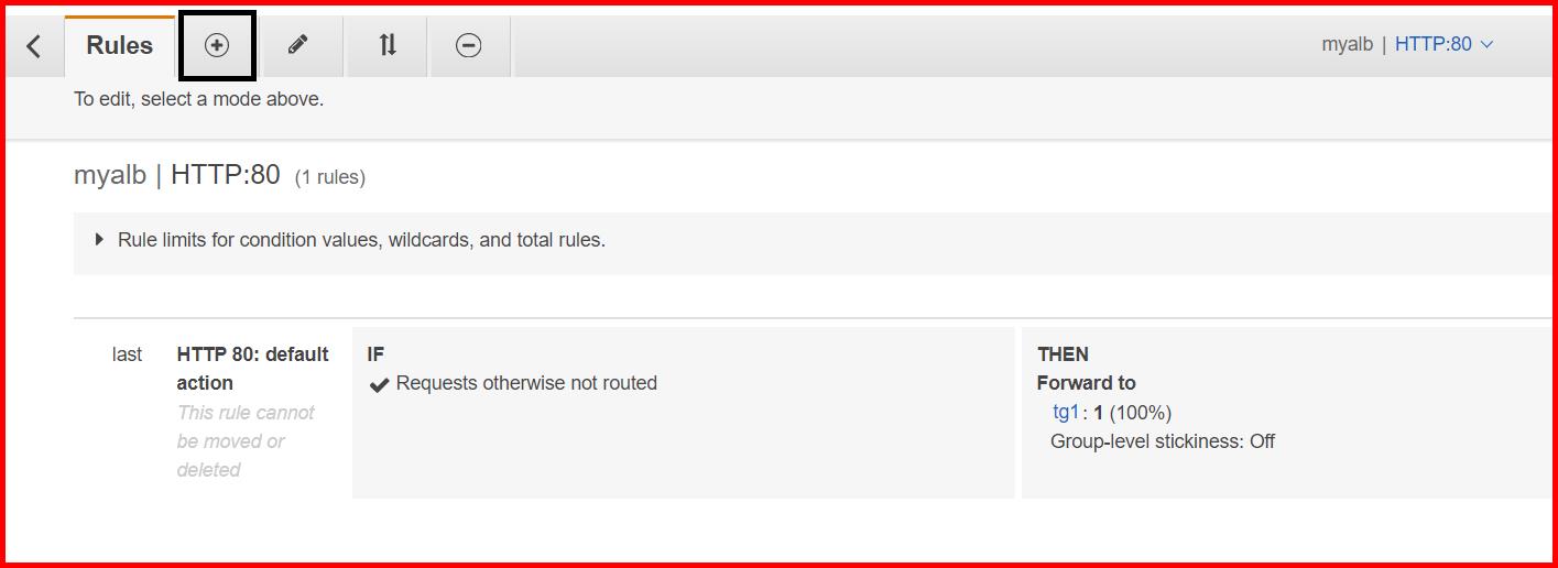 Picture showing the + button for adding the new rule